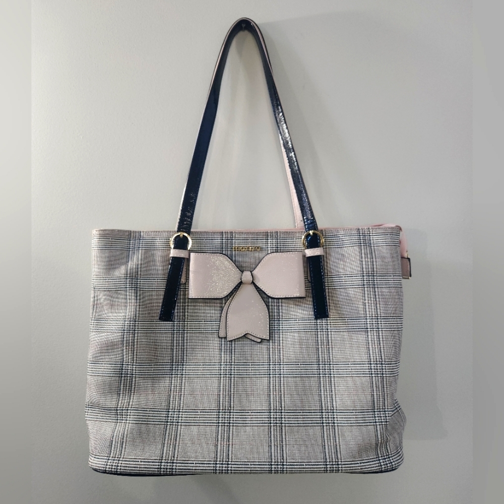 Mosiso Pink Gray Plaid LapTop Tote Bag